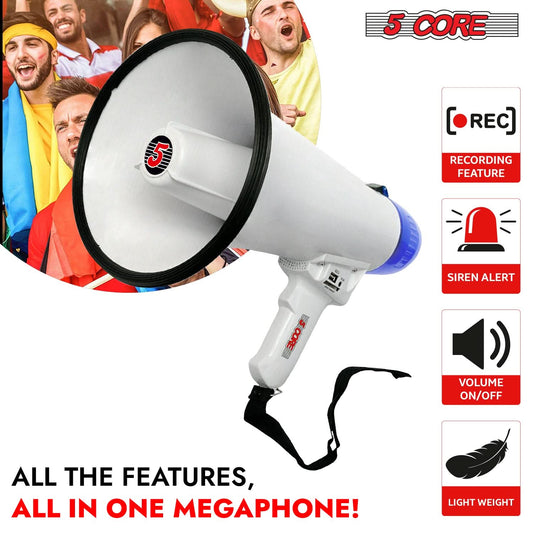 5Core Megaphone Bullhorn Speaker 20W Bull Horn Battery Power Cheer Megafono Loudspeaker USB-1