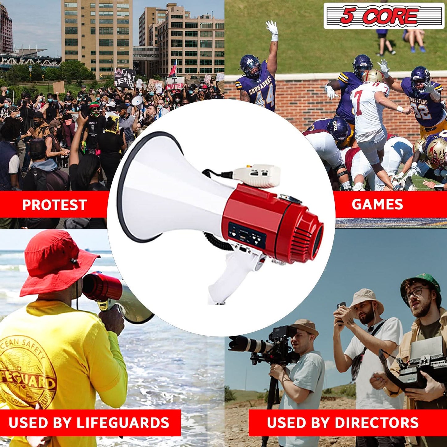 5Core Megaphone Bullhorn Speaker Pro 60W Bull Horn Non Rechargeable Cheer Megafono-4