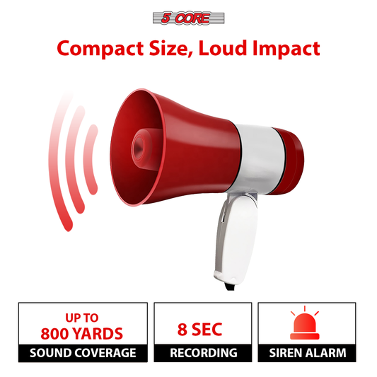 5 Core Megaphone Bullhorn Speaker 30W Bull Horn Rechargeable Cheer Megafono 800 Yards-1
