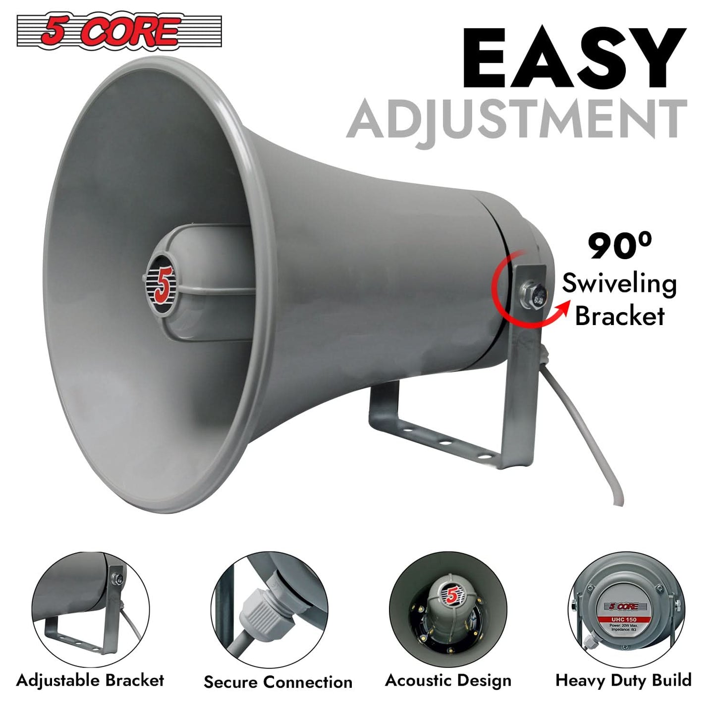 5Core PA Horn Loud Speaker 9 Inch Outdoor Indoor 20W 8 Ohm Multi Purpose Loudspeaker-4