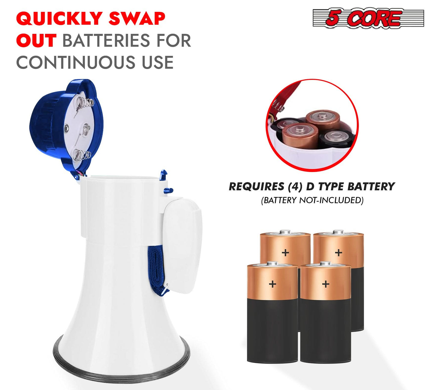 5Core Megaphone Bullhorn Speaker 30W Mini Bull Horn Battery Power Megafono 800 Feet-4