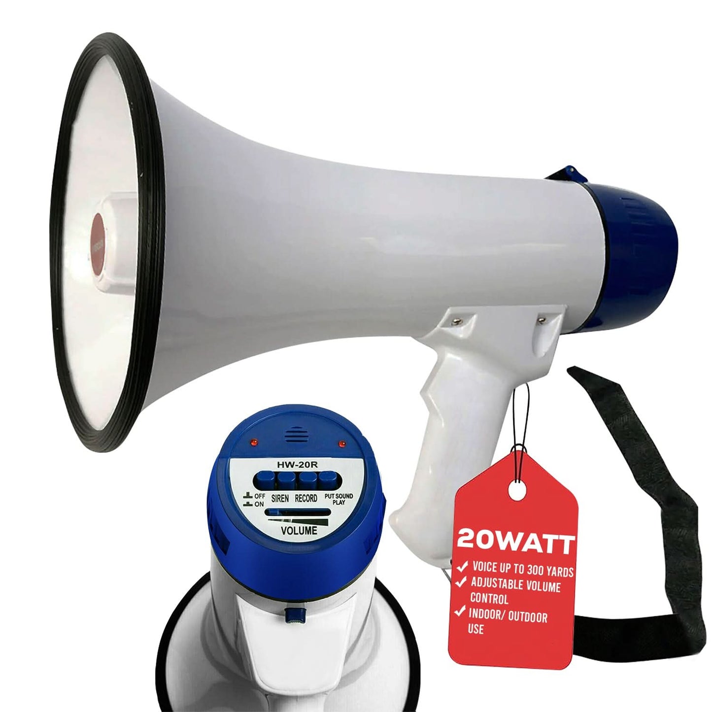 5 Core Megaphone 20W Bull Horn 300 Yard Range w Loud Siren Portable Volume Control Voice Amp Horn-0