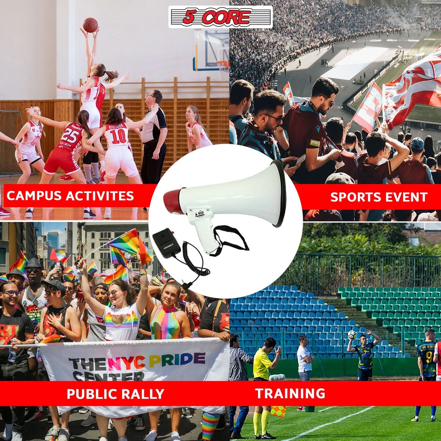 5Core Megaphone Bullhorn Speaker 50W Bull Horn Cheer Megafono 300 Meter-3