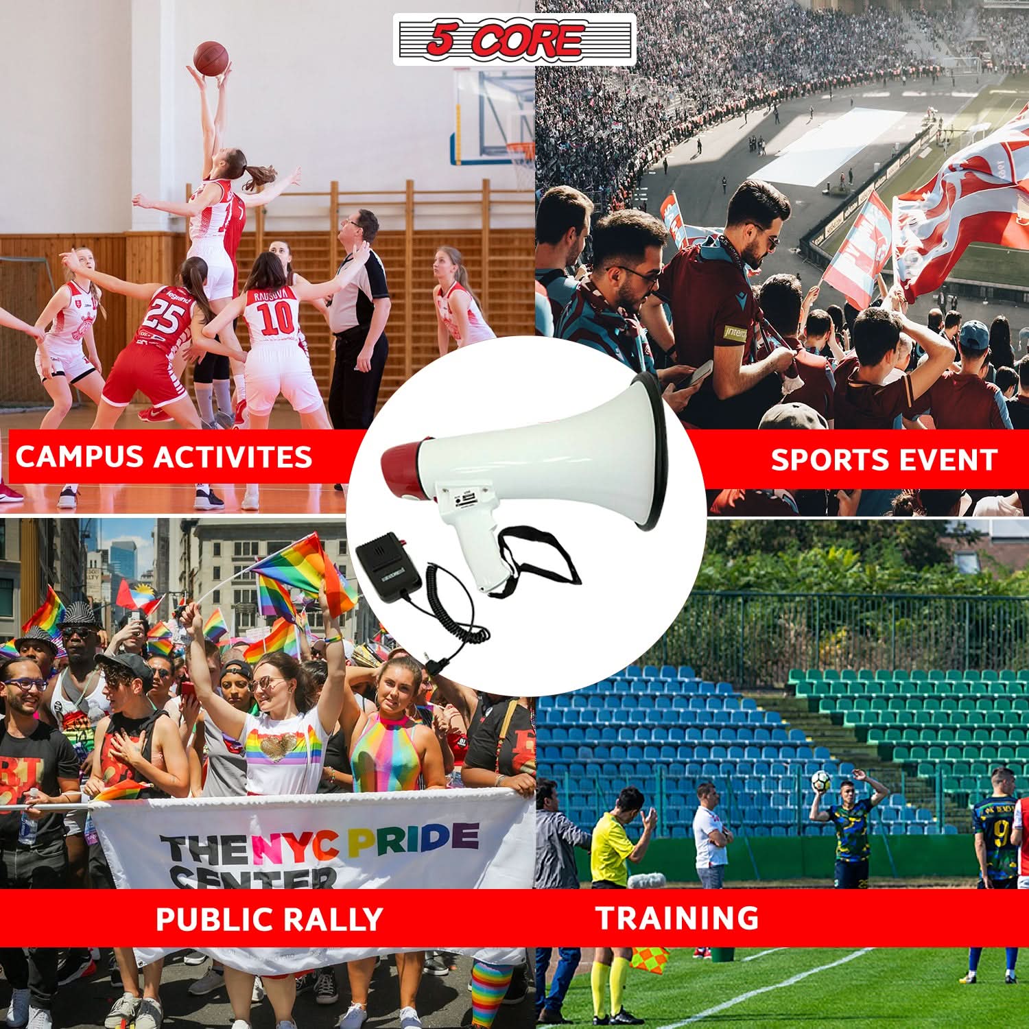 5Core Megaphone Bullhorn Speaker 50W Bull Horn Cheer Megafono 300 Meter-3