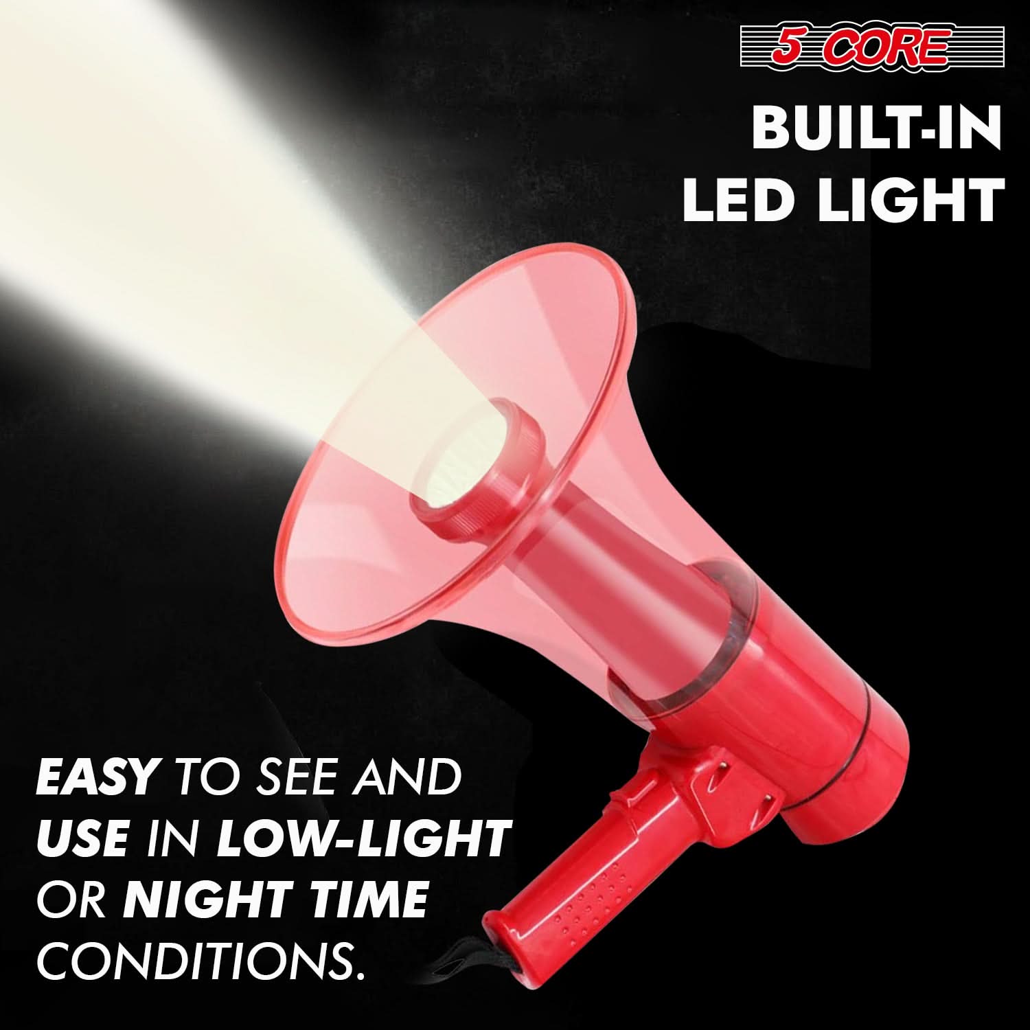 5Core Megaphone Bullhorn Speaker w Siren LED Light Adjustable Volume Bull Horn-2