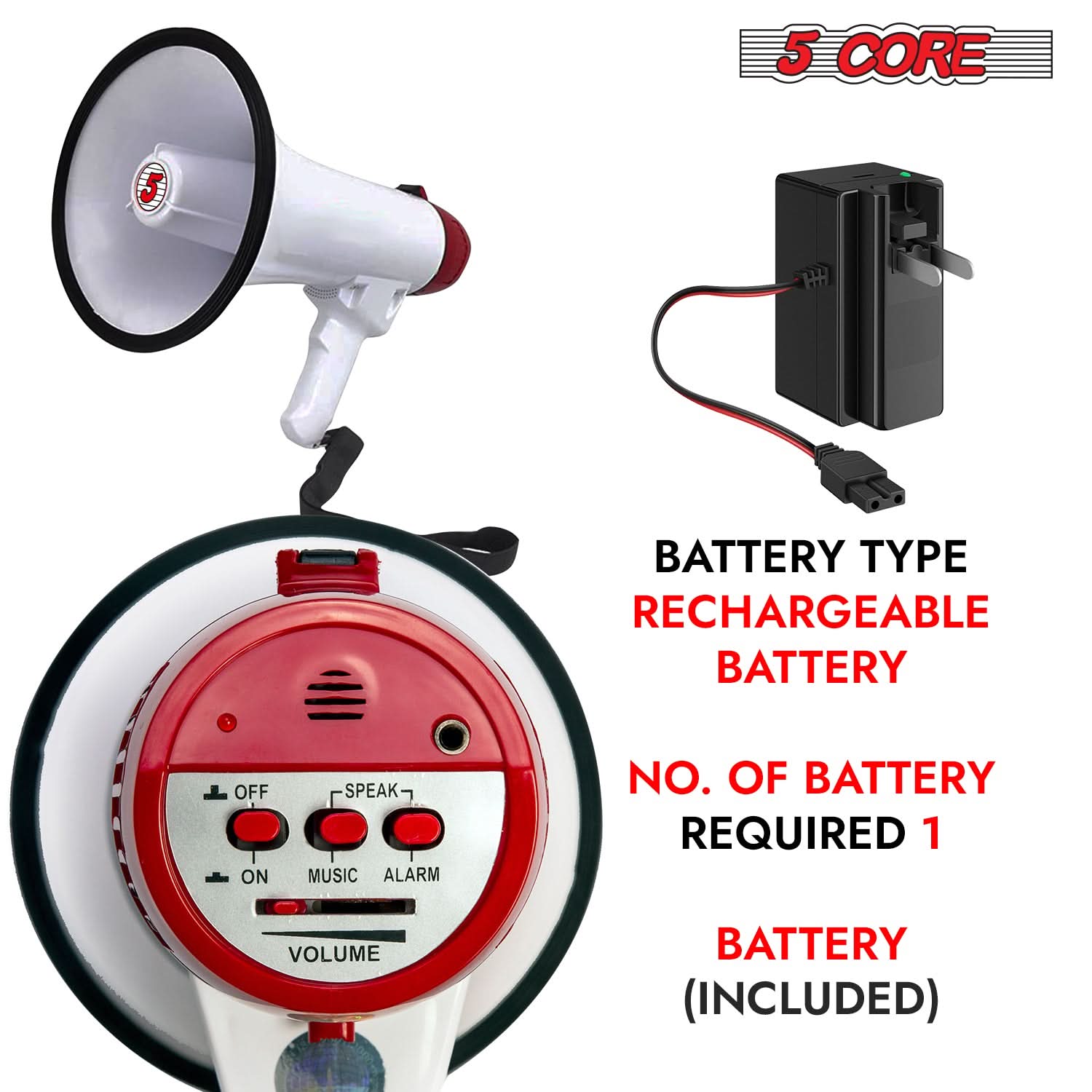 5Core Megaphone Bullhorn Speaker 50W Bull Horn Rechargeable Cheer Megafono 300 Meter-2