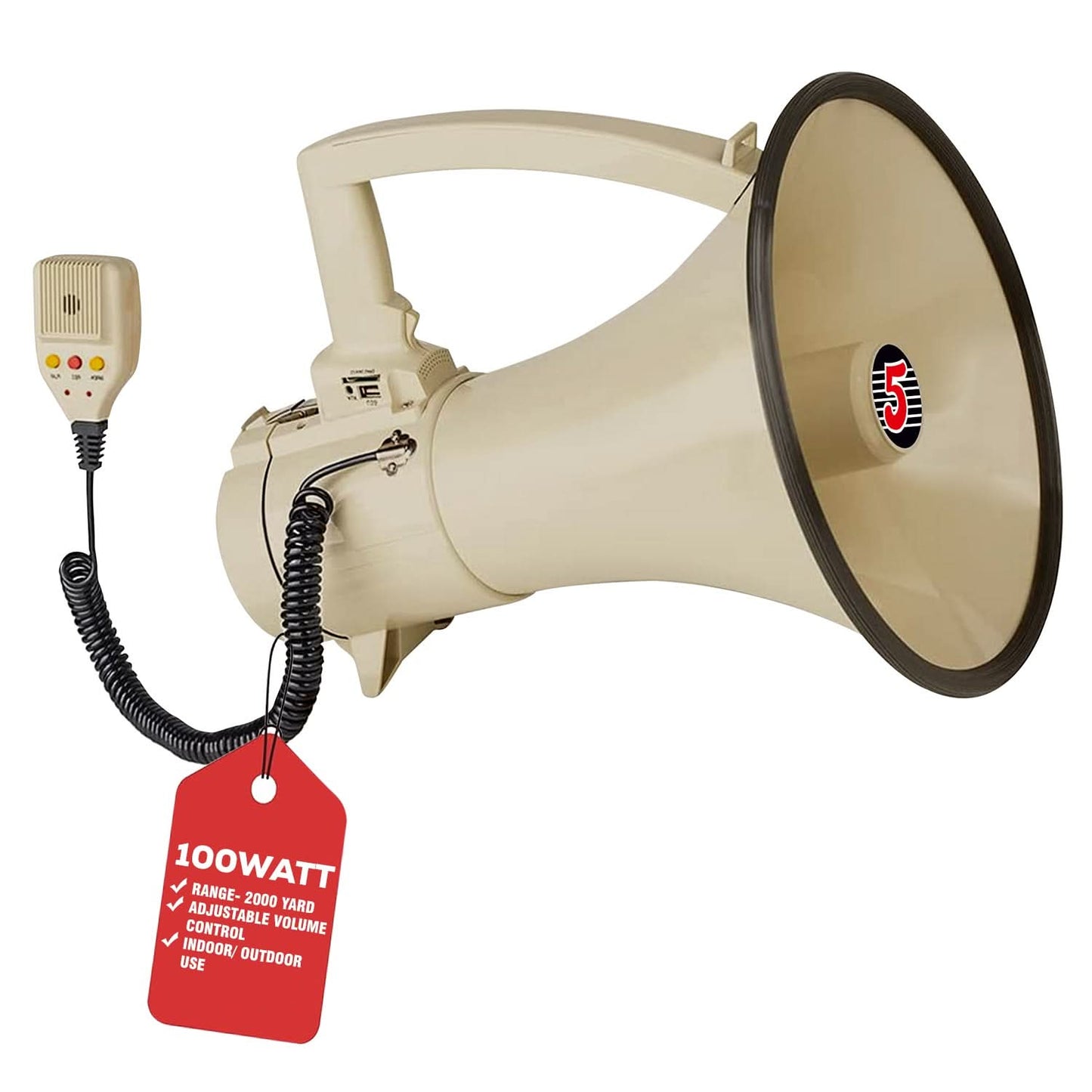 5Core Megaphone Bullhorn Speaker 100W Bull Horn Cheer Megafono 2000 Yards Range Loudspeaker W Siren-0