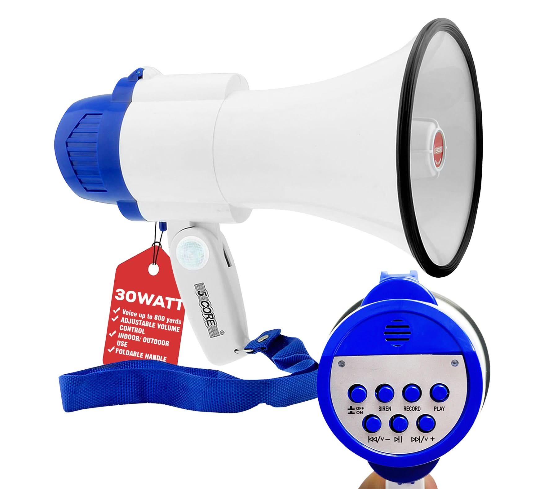 5Core Megaphone Bullhorn Speaker 30W Mini Bull Horn Battery Power Megafono 800 Feet-2