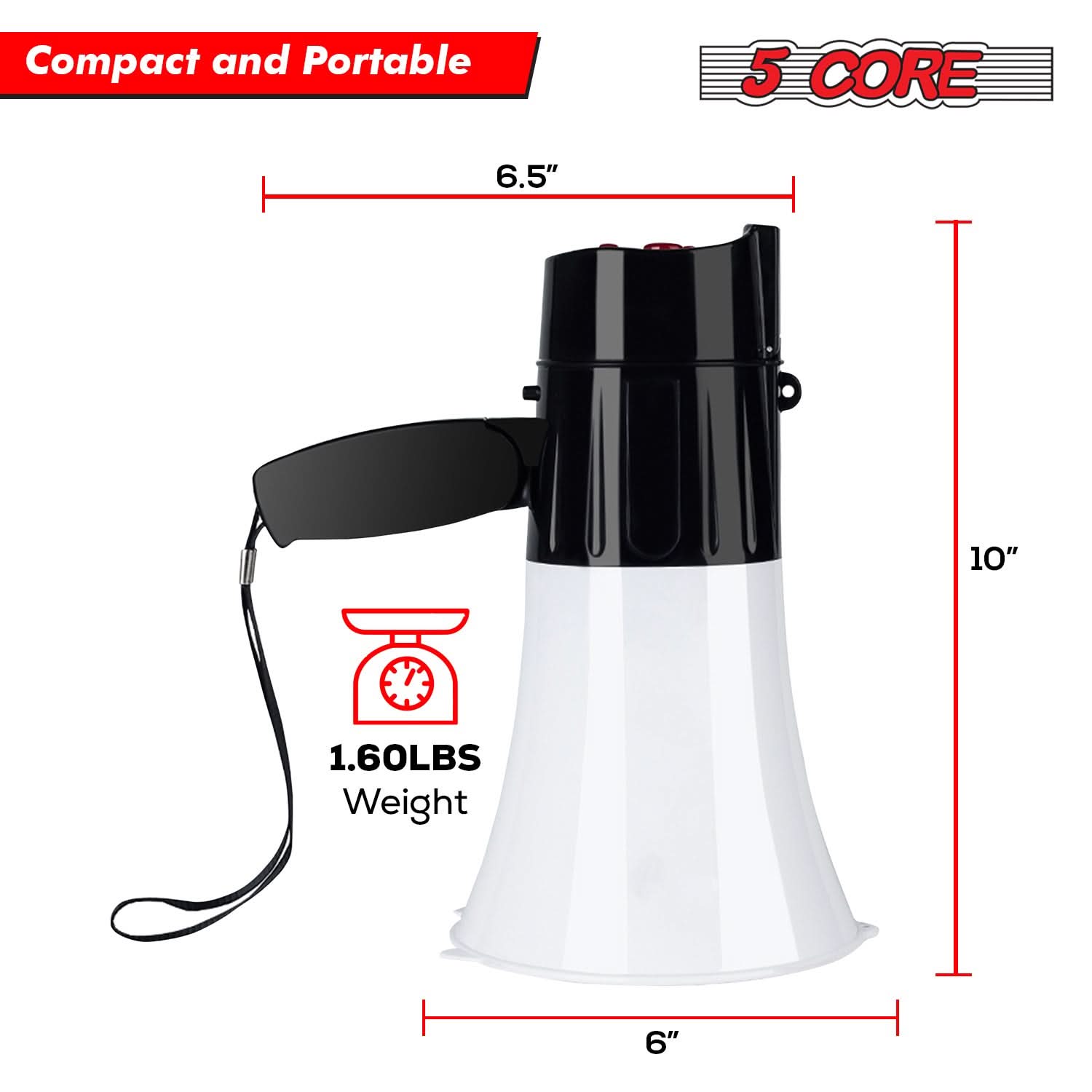 5Core Megaphone Bullhorn Speaker 30W LED Bull Horn Battery Power Cheer Megafono 800 Yard-4