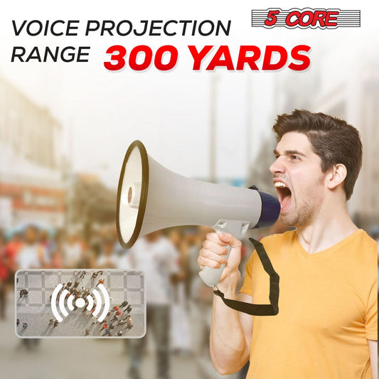 5 Core Megaphone 20W Bull Horn 300 Yard Range w Loud Siren Portable Volume Control Voice Amp Horn-1