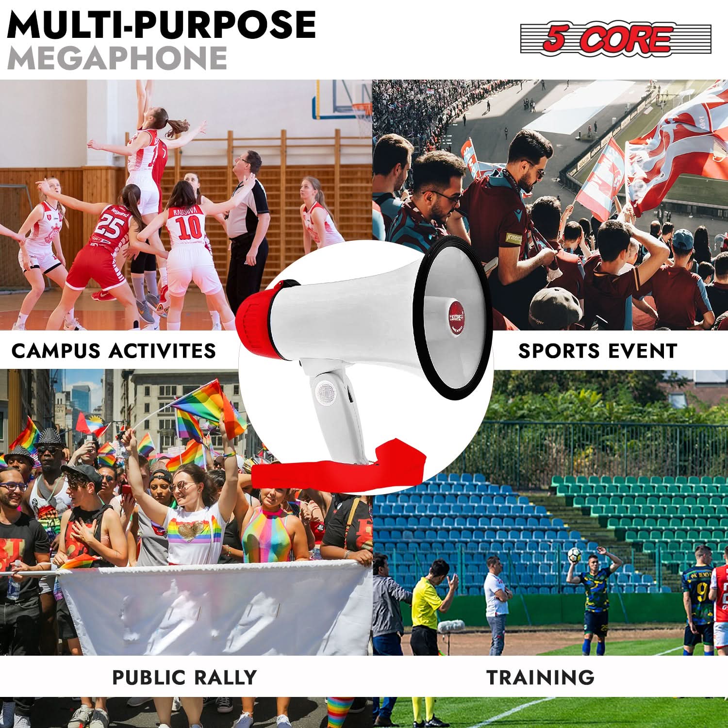 5Core Megaphone Bullhorn Speaker Mini 30W Bull Horn Kids Megafono 800 Feet-2