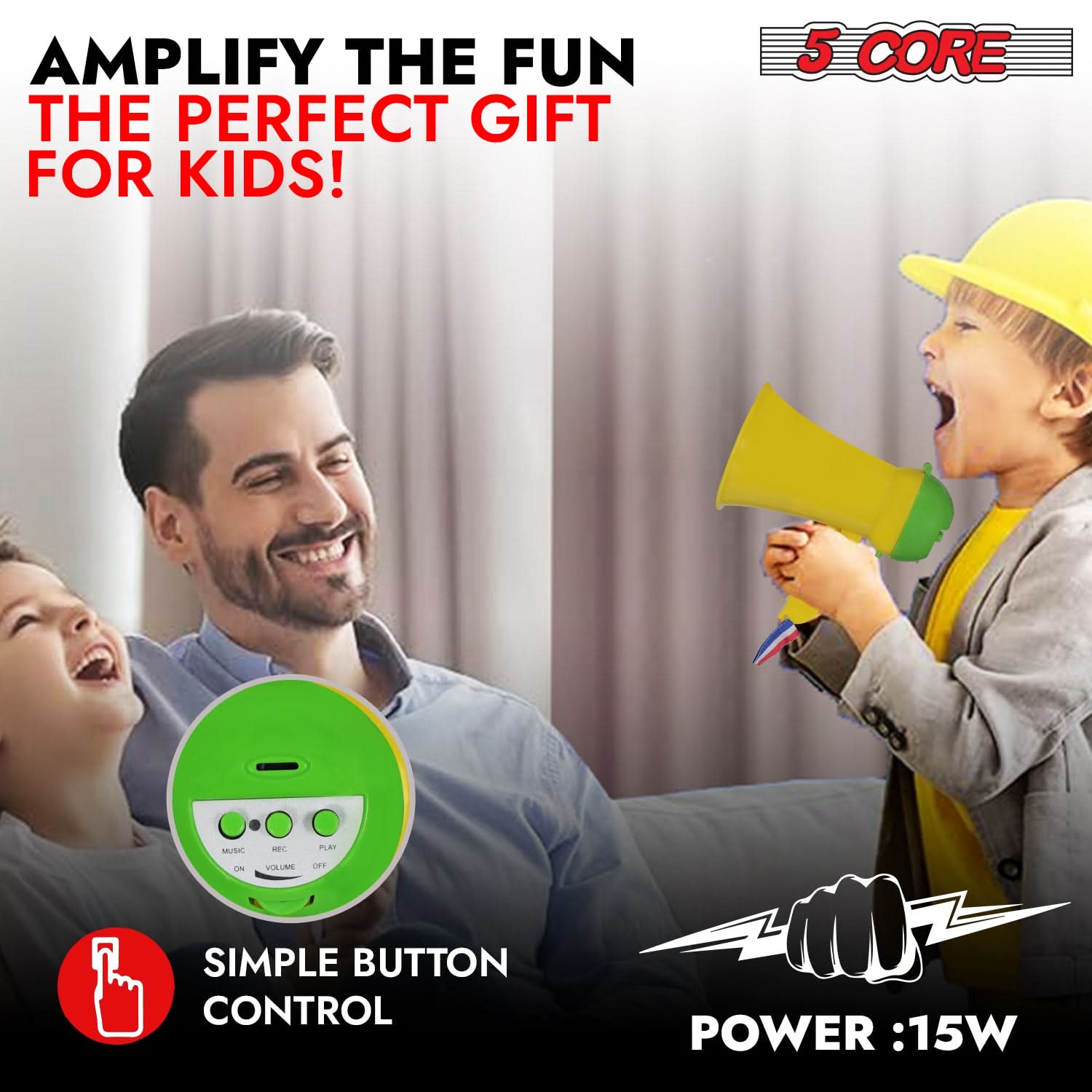 5Core Megaphone Bullhorn Speaker 15W Mini Battery Power Bull horn w Siren 400 Yard Range Yellow-2