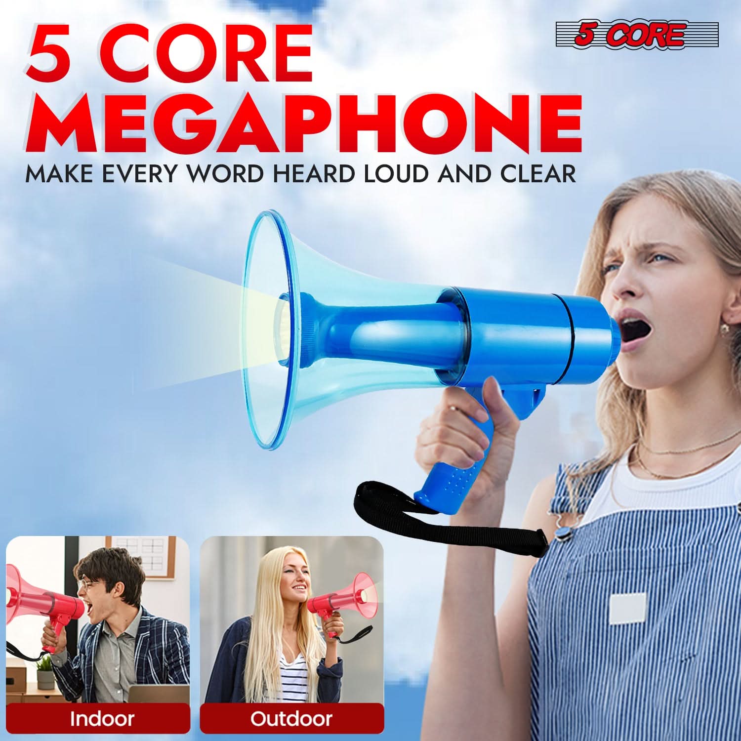 5Core Megaphone Bullhorn Speaker w Siren LED Light Adjustable Volume Bull Horn-1
