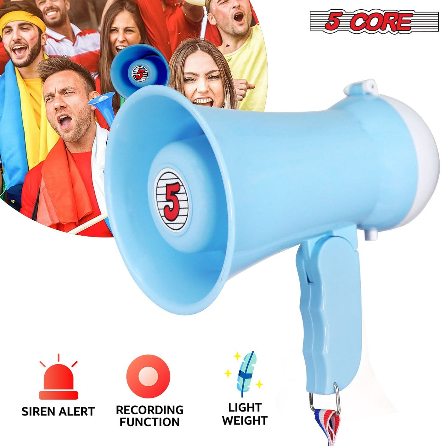 5 Core Megaphone Bullhorn Speaker 15W Mini Battery Power Bull horn w Siren 400 Yard Range SKY BLUE-1