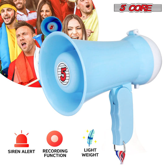 5 Core Megaphone Bullhorn Speaker 15W Mini Battery Power Bull horn w Siren 400 Yard Range SKY BLUE-1