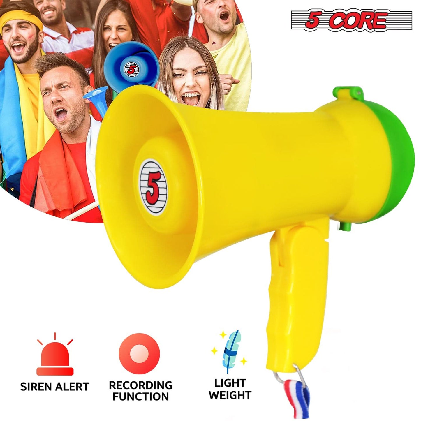 5Core Megaphone Bullhorn Speaker 15W Mini Battery Power Bull horn w Siren 400 Yard Range Yellow-1