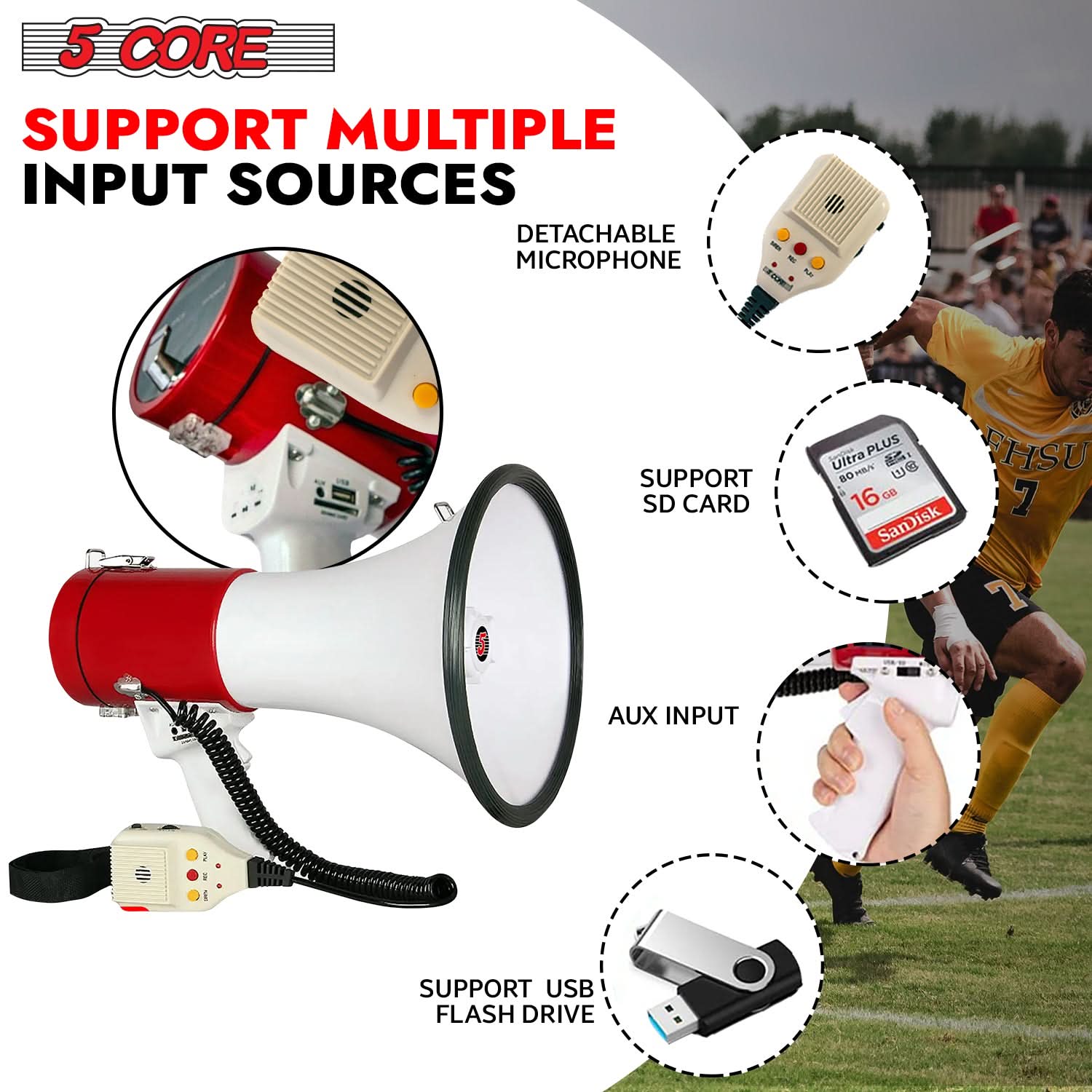 5Core Megaphone Bullhorn Speaker 50W Bull Horn Cheer Megafono 1200 Yards-1