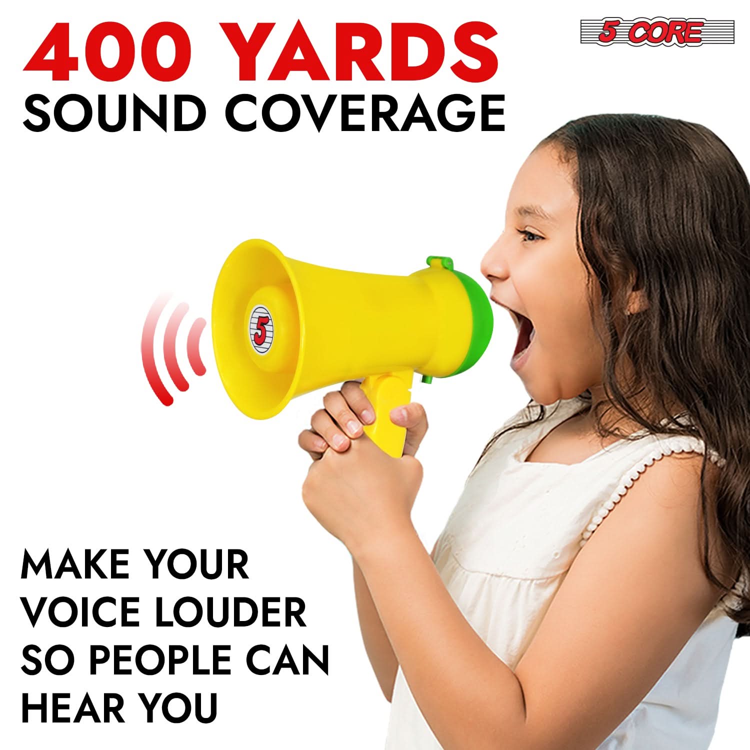 5Core Megaphone Bullhorn Speaker 15W Mini Battery Power Bull horn w Siren 400 Yard Range Yellow-3