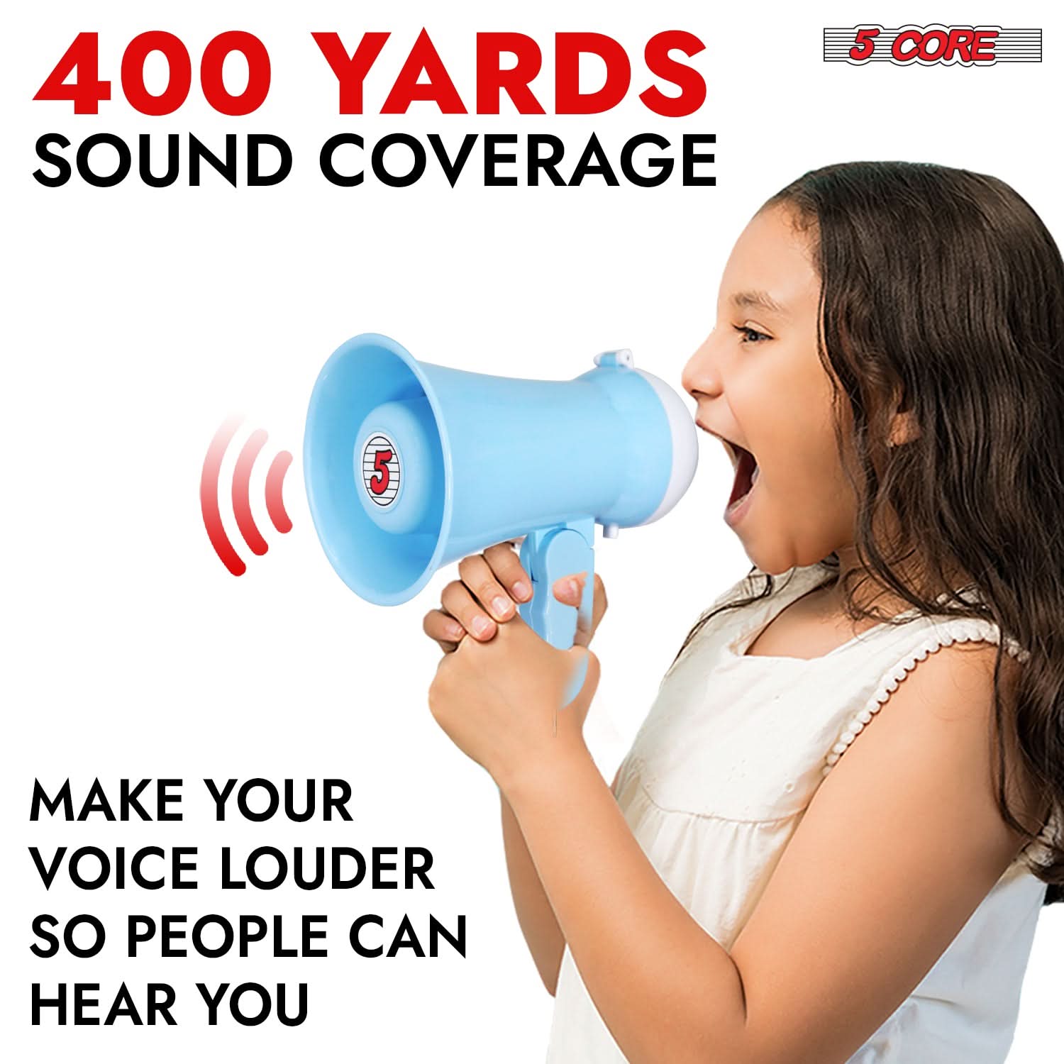 5 Core Megaphone Bullhorn Speaker 15W Mini Battery Power Bull horn w Siren 400 Yard Range SKY BLUE-2