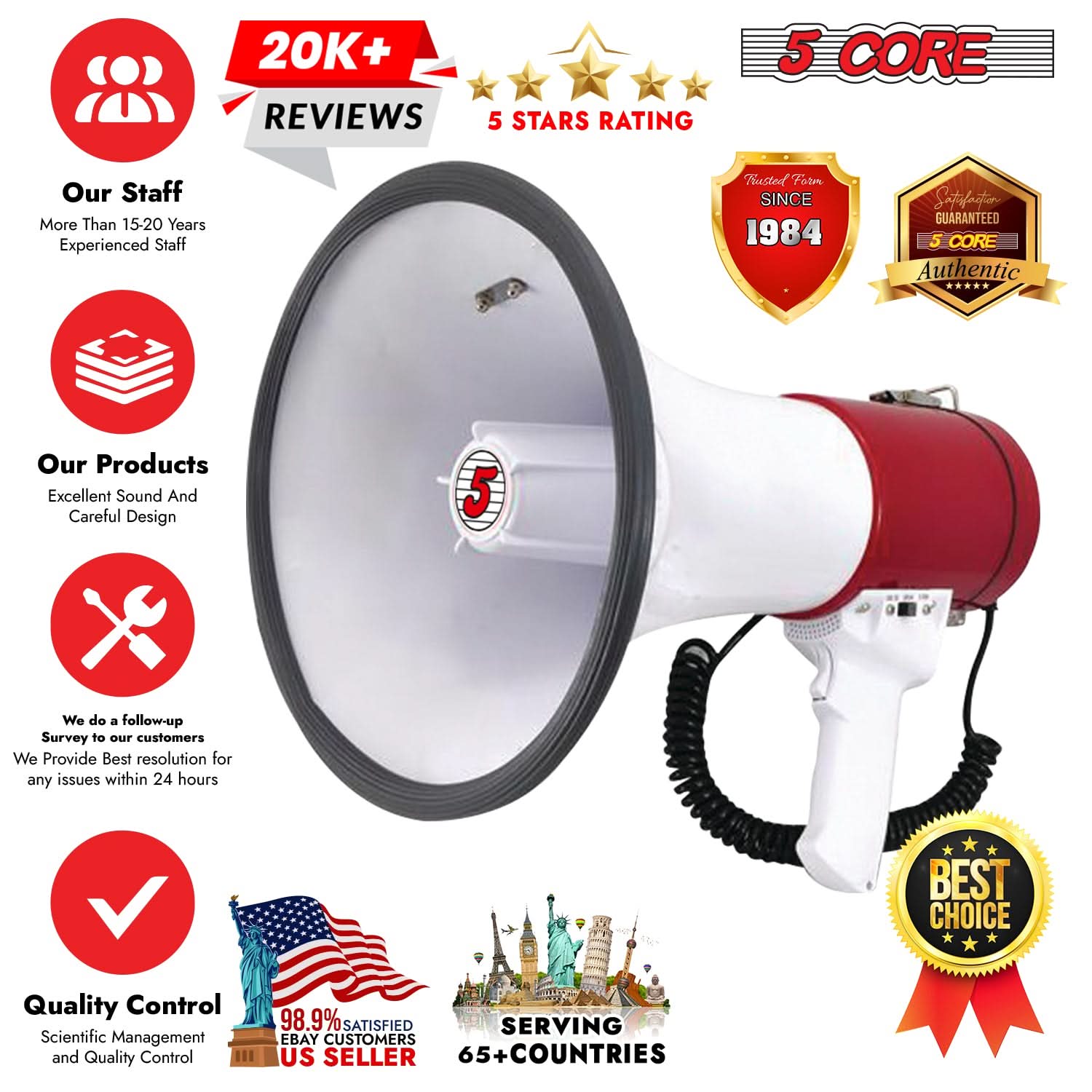 5Core Megaphone Bullhorn Speaker 50W Bull Horn Cheer Megafono 1200 Yards-3