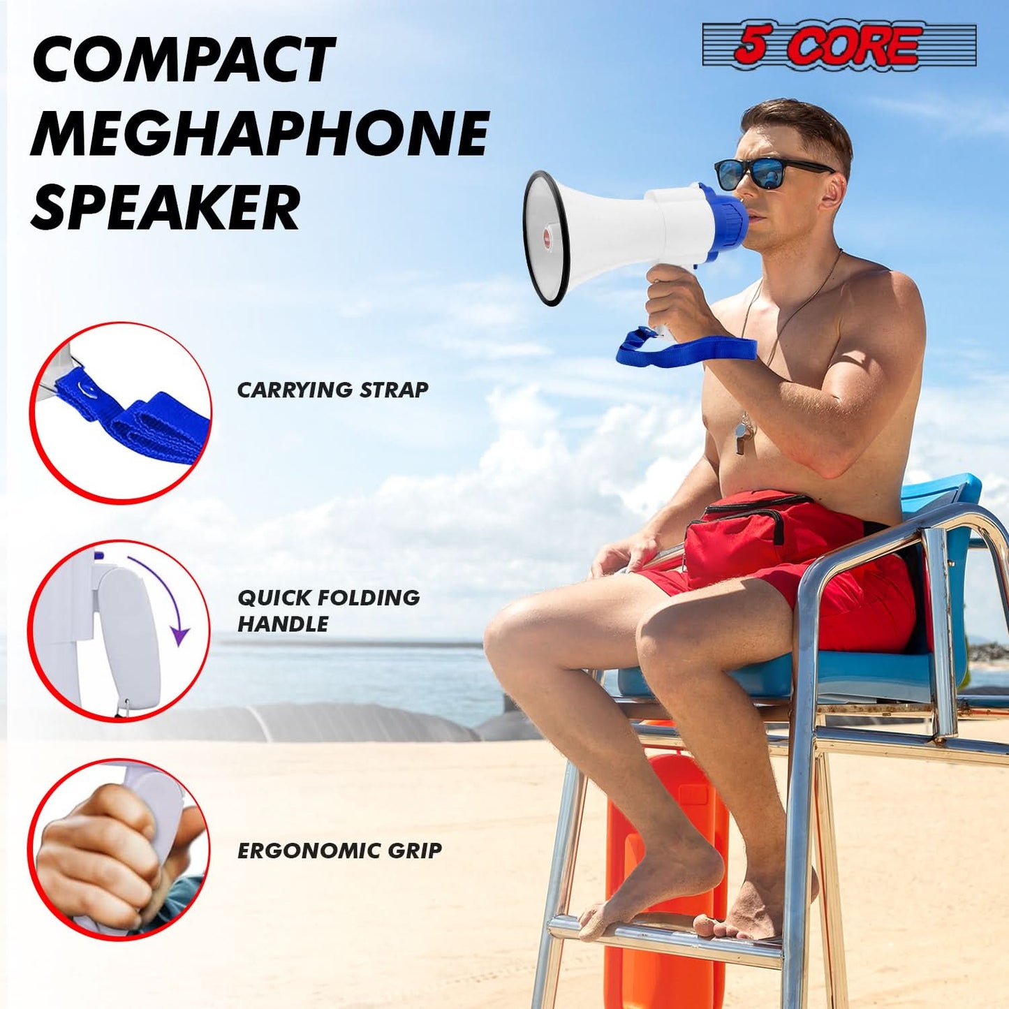 5Core Megaphone Bullhorn Speaker 30W Mini Bull Horn Battery Power Megafono 800 Feet USB-3