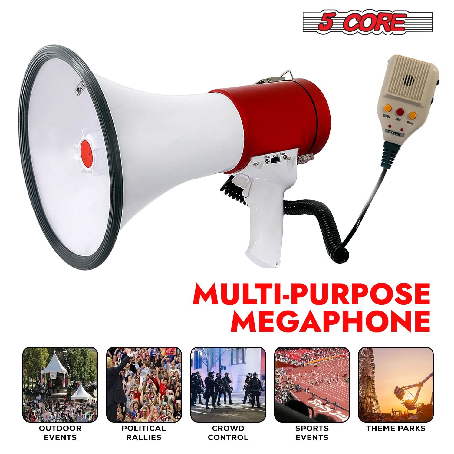 5Core Megaphone Bullhorn Speaker 50W Bull Horn Cheer Megafono 1200 Yards-4