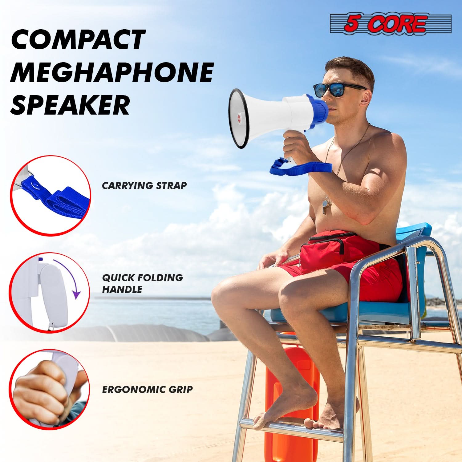 5Core Megaphone Bullhorn Speaker 30W Mini Bull Horn Battery Power Megafono 800 Feet USB BATTERY-2